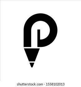 simple logo vector initial "P" silhouette pen