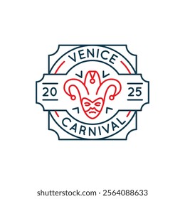 Simple Logo with Venetian carnival mask icon. Simple Logo with a traditional masquerade mask. Perfect for use in carnival, festival, costume party, or Italian-themed designs. Vector illustration