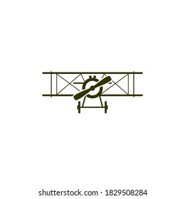 simple logo of vintage propeller airplane facing forward