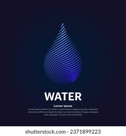 simple logo water drop Illustration in a linear style. Abstract line art water droplet Logotype concept icon. Vector logo  rain drop color silhouette on a dark background. EPS 10