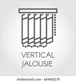 Simple logo of window vertical jalousie for house interior. Icon drawing in thin linear style for different design needs - room or office decor, emblem for shop catalog, button for online shops