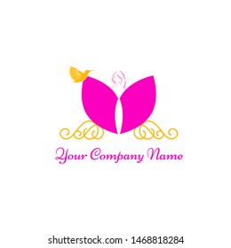 simple logo woman with hummingbird in corner vector logo design