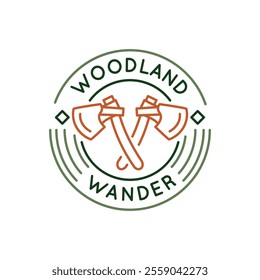 Simple Logo with Woodland Wander icon. Simple Logo with a camp axe, ideal for showcasing themes of travel mobile living. Perfect for use in apps, websites, or print materials. Vector illustration.