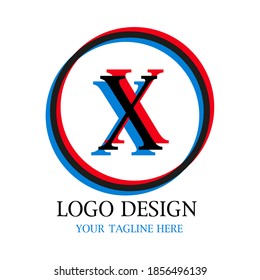 Logo simple con X-Design en círculo con colores rojo azul negro