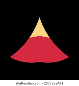 A simple logo with a yellow and red mountain. The entire logo is made of circles only.