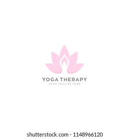 simple logo of yoga therapy and lotus flowers
