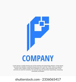 Un logotipo sencillo para su negocio. Combinación de letras P con símbolo digital, logotipo de diseño plano