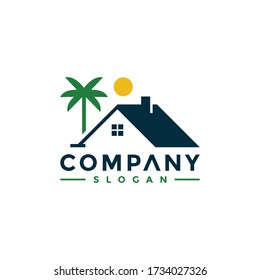simple logos of sun houses and coconut trees