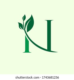 Simple LogoType Letter N with Leaf for Nature logo