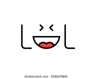 simple lol text like emoji logo. linear flat style trend minimal outline logotype graphic design isolated on white. concept of delicious feeling for internet chatting or social network and joy mood