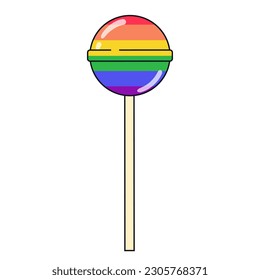 Einfach Lollipop in Regenbogenfarben. Stolze LGBT-Symbole. Unterstützung der Liebesfreiheit. Flache Vektorgrafik.