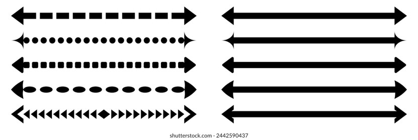 simple long arrow icon set. double arrow, 2 horizontal arrows. vector isolated on white background. design can be edited