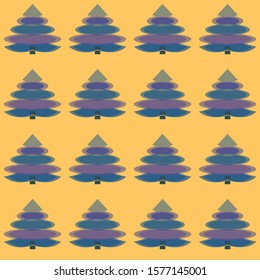 Simple looking illusion pattern with New Year's tree on a yellow fond