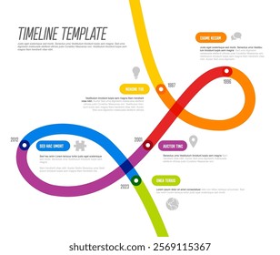 Simple Loop thick timeline template with vibrant colors display key events from the company history. Timeline is visually engaging, emphasizing each milestone with a unique hue.