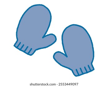 Simple loose hand-drawn illustration of gloves (blue, light blue)
