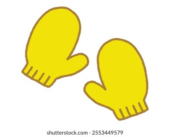 Simple loose hand-drawn illustration of gloves (yellow)