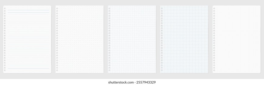 A simple loose-leaf paper set, plain, graph paper, grid, lined paper, ruled