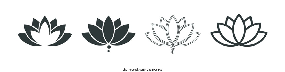 Juego simple de iconos de Lotus, vista lateral. Diseño plano vectorial. Símbolo de la vida y la salud.