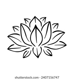 Sencillo esquema de dibujo de flor de loto aislado en fondo blanco. 
Iconos de símbolo de Lotus Blossom. Concepto de ilustración vectorial de la flor del Abstract Lotus