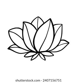 Einfache Zeichnung der Lotus-Blume, einzeln auf weißem Hintergrund. 
Symbole des Lotus Blossom-Symbols. Vektorgrafik-Konzept der abstrakten Lotus-Blume