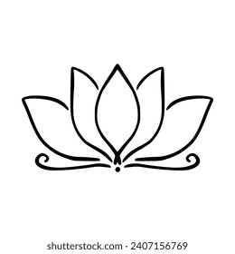 Simple lotus flower line drawing outline isolated in white background. 
Lotus Blossom Symbol Icons. Vector illustration concept of Abstract Lotus flower