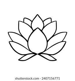 Simple lotus flower line drawing outline isolated in white background. 
Lotus Blossom Symbol Icons. Vector illustration concept of Abstract Lotus flower