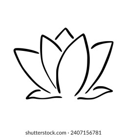 Simple lotus flower line drawing outline isolated in white background. 
Lotus Blossom Symbol Icons. Vector illustration concept of Abstract Lotus flower