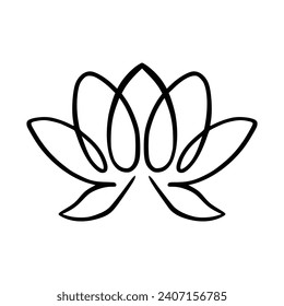 Simple lotus flower line drawing outline isolated in white background. 
Lotus Blossom Symbol Icons. Vector illustration concept of Abstract Lotus flower