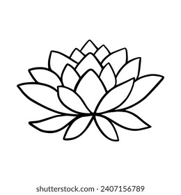 Simple lotus flower line drawing outline isolated in white background. 
Lotus Blossom Symbol Icons. Vector illustration concept of Abstract Lotus flower