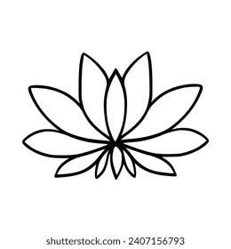Simple lotus flower line drawing outline isolated in white background. 
Lotus Blossom Symbol Icons. Vector illustration concept of Abstract Lotus flower