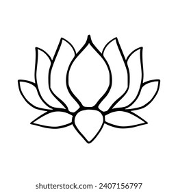 Simple lotus flower line drawing outline isolated in white background. 
Lotus Blossom Symbol Icons. Vector illustration concept of Abstract Lotus flower