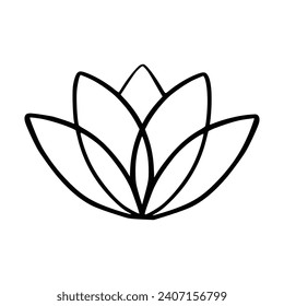 Simple lotus flower line drawing outline isolated in white background. 
Lotus Blossom Symbol Icons. Vector illustration concept of Abstract Lotus flower