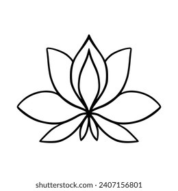 Simple lotus flower line drawing outline isolated in white background. 
Lotus Blossom Symbol Icons. Vector illustration concept of Abstract Lotus flower