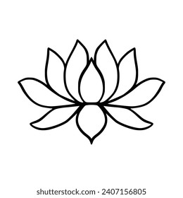 Einfache Zeichnung der Lotus-Blume, einzeln auf weißem Hintergrund. 
Symbole des Lotus Blossom-Symbols. Vektorgrafik-Konzept der abstrakten Lotus-Blume