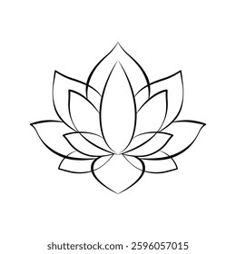 Simple lotus flower line drawing outline isolated in white background. Lotus Blossom Symbol Icon. Vector illustration concept of Abstract Lotus flower