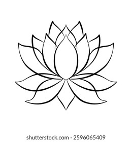 Simple lotus flower line drawing outline isolated in white background. Lotus Blossom Symbol Icon. Vector illustration concept of Abstract Lotus flower