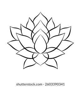 Simple lotus flower line drawing outline isolated in white background. Lotus Blossom Symbol Icon. Logo