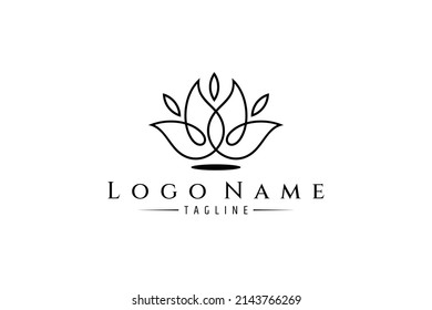 simple lotus flower logo with linear design concept