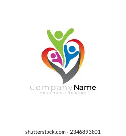 Simple love care logo template, people care logo and hear icon, clinic