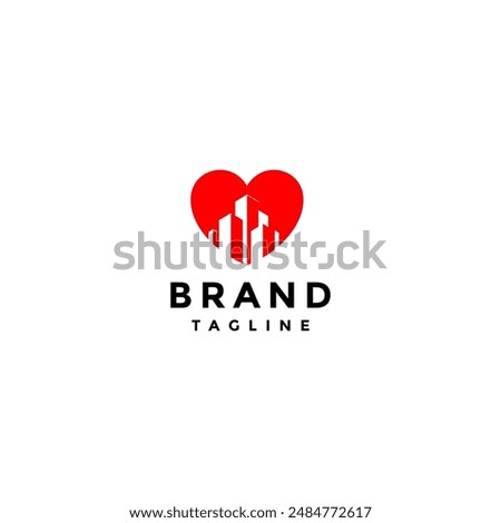Simple Love Caring City Logo Design. Skyscraper Silhouette Within Heart Symbol Logo Design.