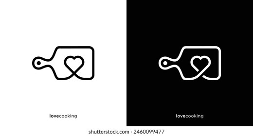 Simple Love Cooking Logo Designs. Cutting Board and Heart Shape, Homemade Cooking with Love. Logo, Icon, Symbol, Vector, Design Inspiration.