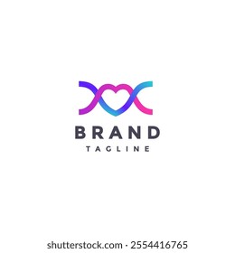 Simple Love DNA Strain Logo Design. DNA Structure Lines Form Heart Logo Design.