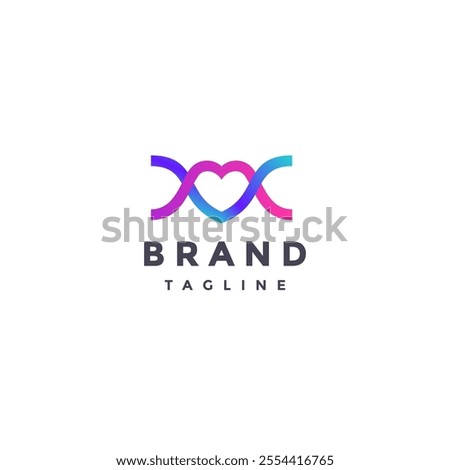 Simple Love DNA Strain Logo Design. DNA Structure Lines Form Heart Logo Design.