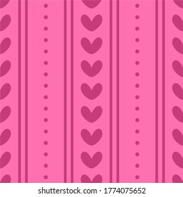 Simple Love Dot Line Vertical Decorative Pink Monochrome Seamless Pattern Background Wallpaper. Pattern for Textile, fabric, paper, print, interior, decor, etc.
