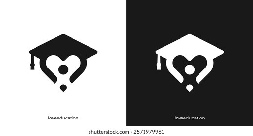 Simple Love Education Logo Designs. College, People, Love and Graduation Hat Icon Graphic. Education People Logo Design Template.