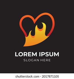 simple love and fire logo design with 3d orange and yellow color style