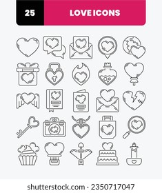 Simple Love Icon Set with Outline Style. Online Dating, Wedding Invitation, Love Letter, Love Passion. Vector Icon.