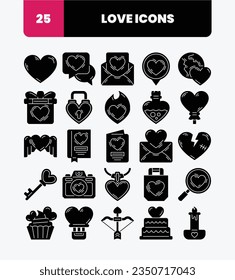 Simple Love Icon Set with Solid Style. Online Dating, Wedding Invitation, Love Letter, Love Passion. Vector Icon.