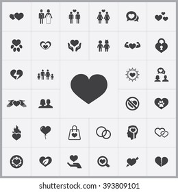 Simple love icons set. Universal love icon to use for web and mobile UI, set of basic love elements 