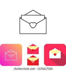 Simple Love Letter Opened Icon. Flat Line Long Shadow Icon Colored